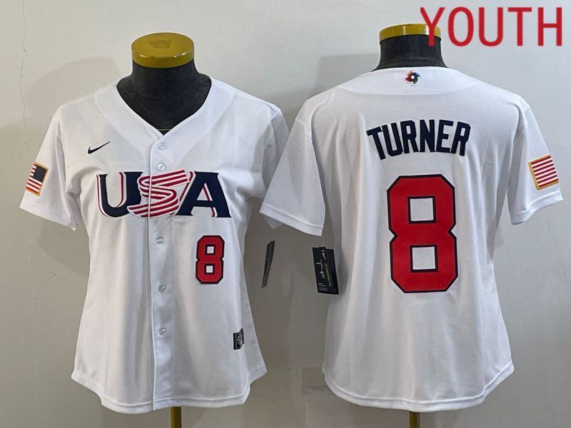 Youth 2023 World Cub USA #8 Turner White MLB Jersey2->youth mlb jersey->Youth Jersey